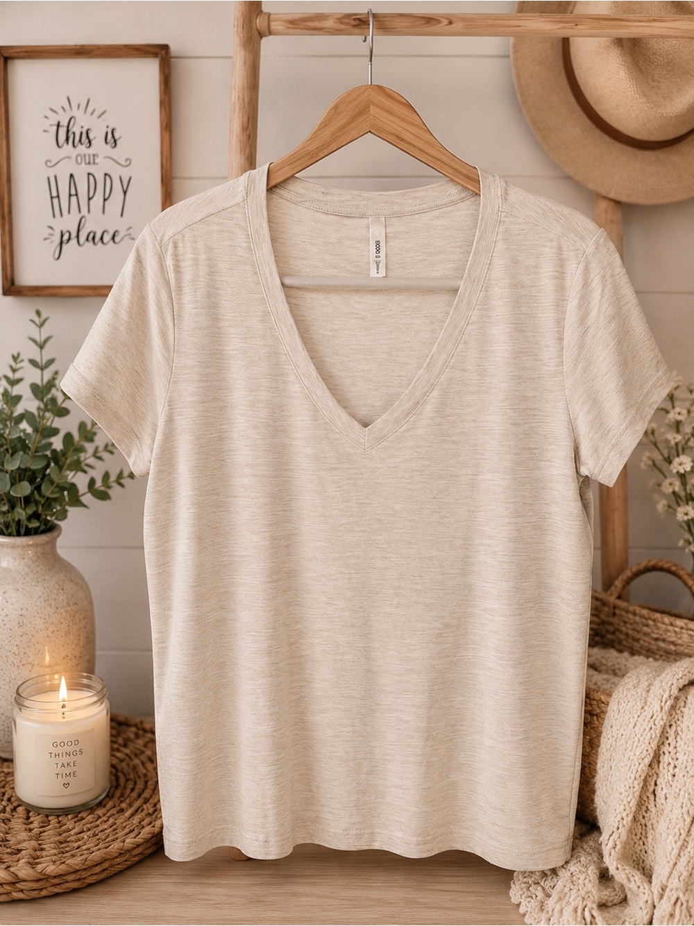 Everyday V-Neck Tee in Light Beige